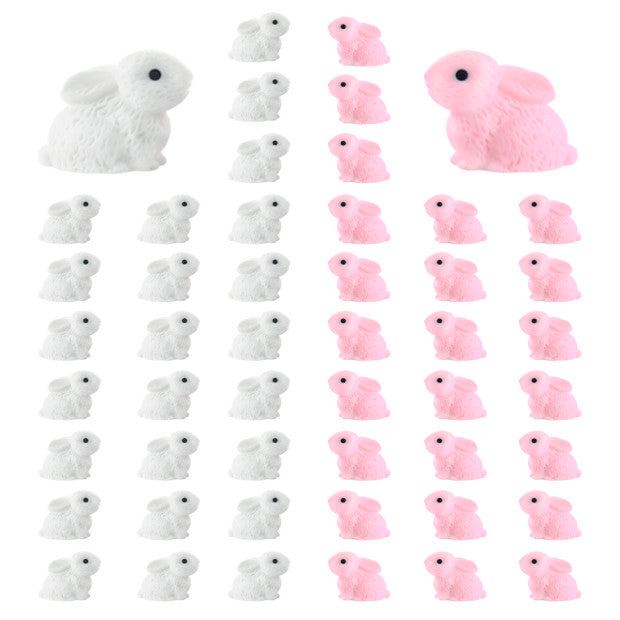 pamonrueer 50 Pcs Mini Bunny Figurines Miniature Bulk Rabbit for Fairy Tale Garden Miniature Moss Landscape Easter Decoration Cake Topper DIY Crafts Party Birthday Favor