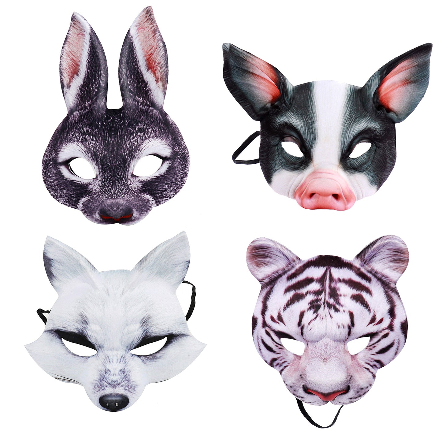 pamonrueer Halloween Mask Cosplay Half Mask Animal Face Mask Party Mask,Set of 4(Pig,Fox,Rabbit,Tiger